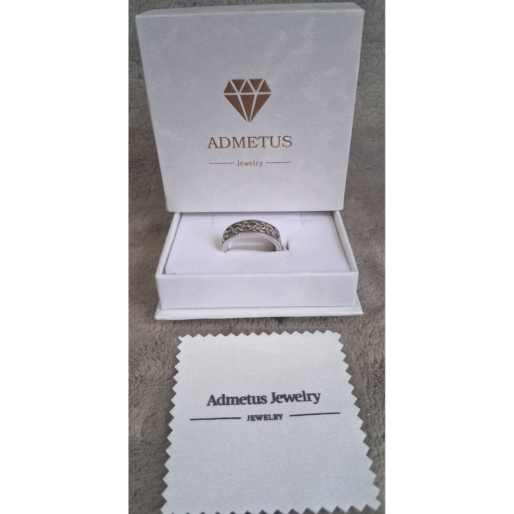 ADMETUS 925 Sterling Silver Celtic Knot Band Ring with Box - US Size 9